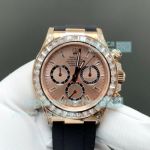 FH Factory Swiss Copy Rolex Daytona Baguettes 40mm Gain Weight Rose Gold Dial Watch 